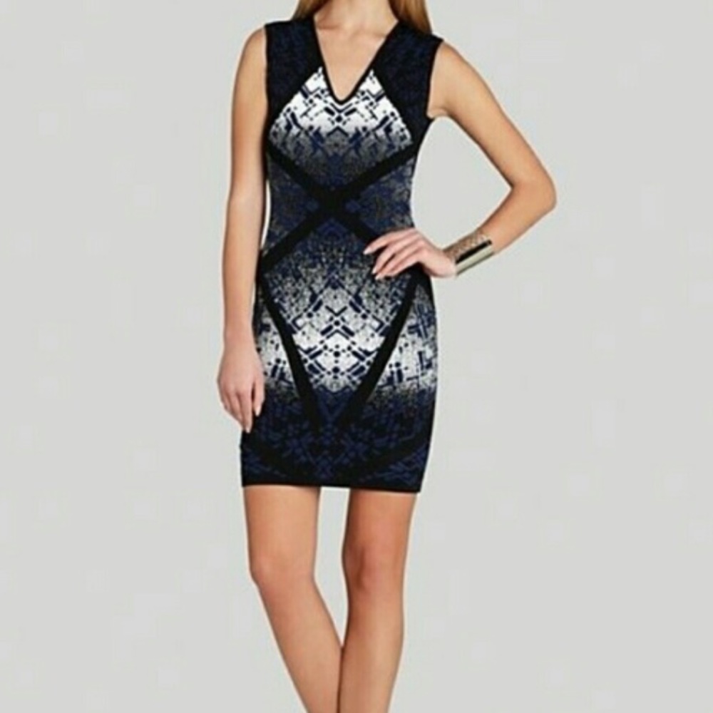 BCBG Bodycon Gradient Geometric Jacquard Dress